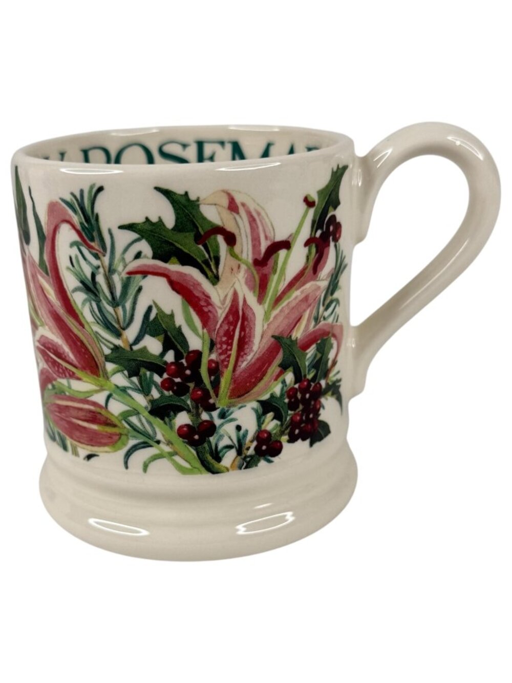 Emma Bridgewater Flowers Mug Lily Holly Bay Rosemary Half Pint 8 OZ Cup England